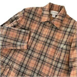 Vtg Evan Picone Tan & Black Plaid 100% Wool Women's Zip Front Blazer Jacket 22W